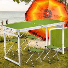 Туристический усиленный стол-чемодан для пикника Folding Table с 4 стульями и зонтом 1,6 метра Зеленый
