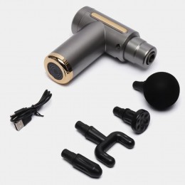 Портативний вібраційний акумуляторний масажер для тіла Fascial Gun CY-720 з 4 насадками, Срібний (YAB)