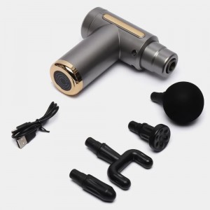 Портативный вибрационный аккумуляторный массажер для тела Fascial Gun CY-720 с 4 насадками, Серебряный (YAB)