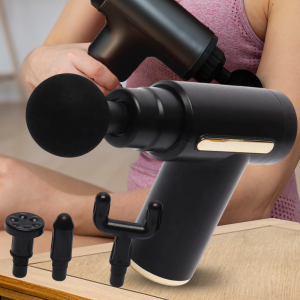 Портативный вибрационный аккумуляторный массажер для тела Fascial Gun CY-720 с 4 насадками, Черный (YAB)