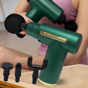 Портативний вібраційний акумуляторний масажер для тіла Fascial Gun CY-720 з 4 насадками, Зелений (YAB)