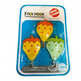Настінні декоративні самоклеючі гачки StickHook 3 шт Полуниця (YAB)