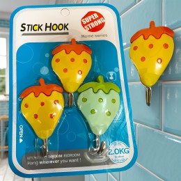 Настінні декоративні самоклеючі гачки StickHook 3 шт Полуниця (YAB)