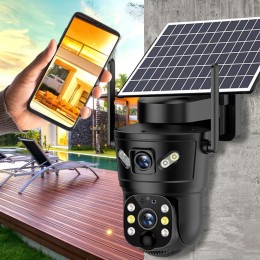 Камера відеоспостереження V380/PTZ поворотна, 3 камери, сонячна панель, 4G Wi-Fi 360 Smart (YAB)