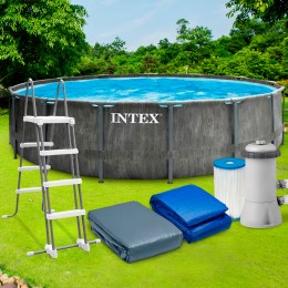 Складний каркасний басейн з насосом, тентом та підстилкою у комплекті Intex 26742 NP (I24)