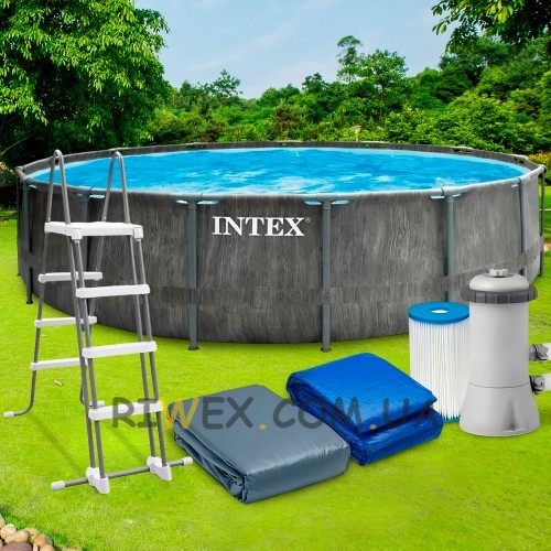 Складний каркасний басейн з насосом, тентом та підстилкою у комплекті Intex 26742 NP (I24)