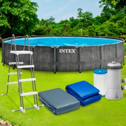 Складний каркасний басейн з насосом, тентом та підстилкою у комплекті Intex 26744 NP (I24)