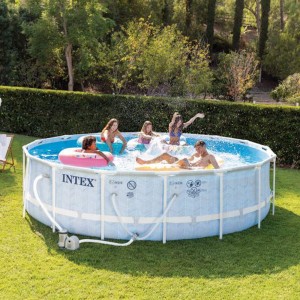 Круглий каркасний басейн фільтр-насос, тент, сходи в комплекті Intex 26746 19156 л (I24)