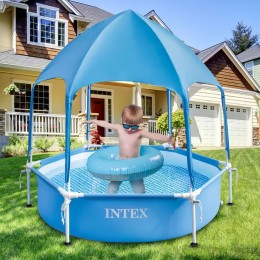 Басейн каркасний Intex 28209 (183×38 см) з навісом, Блакитний (I24)