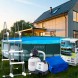 Круглий каркасний басейн фільтр-насос, сходи, тент в комплекті Intex 26326 NP 19156 л (I24)