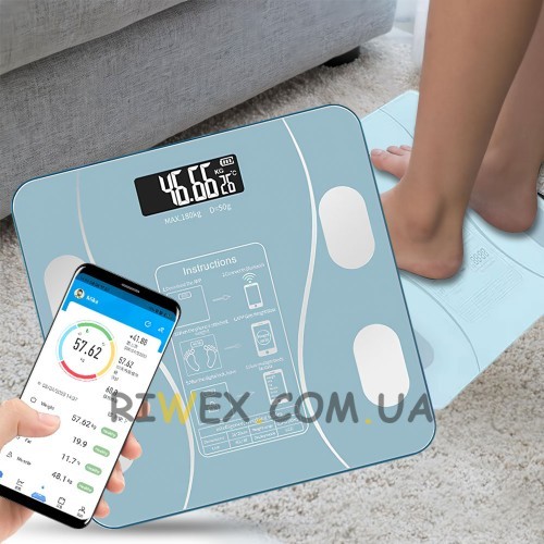 Цифровые напольные весы Sokany SK-19019 до 180 кг с Bluetooth-синхронизацией, Голубой (4393)
