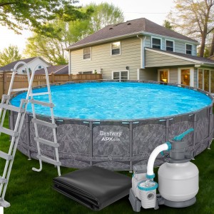 Круглий каркасний басейн, пісочний фільтр, сходи, тент Bestway Grey 561KE 610х132 см 33 240 літрів