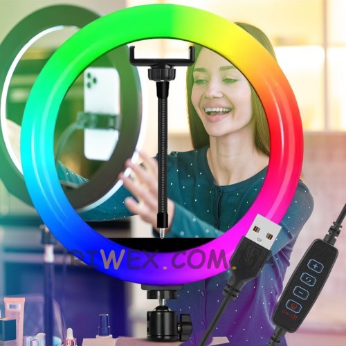  Светодиодная кольцевая лампа MJ36 с RGB-подсветкой, регулировкой яркости, держателем для телефона и USB-питания, 36 см, 35 Вт (YAB)