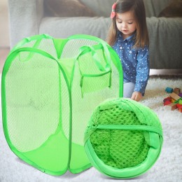 Складная корзина-сетка Mesh для игрушек, белья, удобные ручки, боковой карман, 32*32*49см Салатовый (YAB)