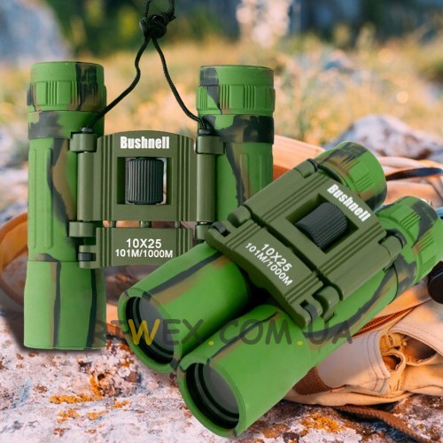 Бинокль Bushnell Power View 10x25 101м/1000 туристический, обзорный, складной, Зеленый камуфляж (YAB)