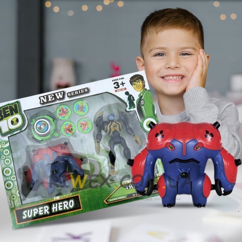 Коллекционные фигурки BEN10 G11979/0843-4 с часами и диском 5 серия светящиеся, со звуком в коробке (NI)