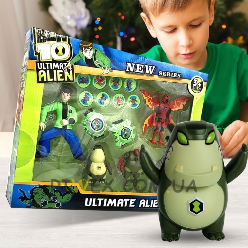 Игровой набор Ben 10 (Бен Тен): 5 фигурок с подсветкой 5 серии + 2 модели часов Омнитрикс и диски (NI)