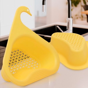 Кухонный угловой пластиковый дуршлаг на раковину Лебедь 22*23*6 см Желтый (YAB)
