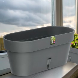 Овальний горщик для квітів з автополиванням «LATINA WINDOW BOX» 17*39,5см, 6,7л Антрацит (DRKJ)