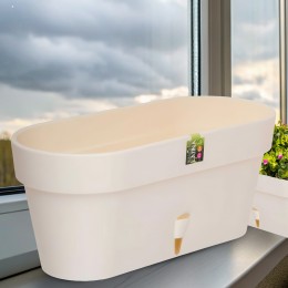 Овальний горщик для квітів з автополиванням «LATINA WINDOW BOX» 17*39,5см, 6,7л Кремовий (DRKJ)