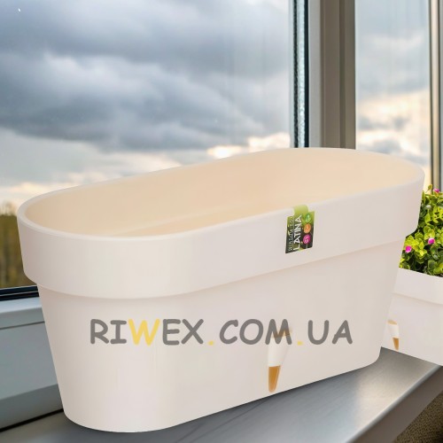 Овальний горщик для квітів з автополиванням «LATINA WINDOW BOX» 17*39,5см, 6,7л Кремовий (DRKJ)