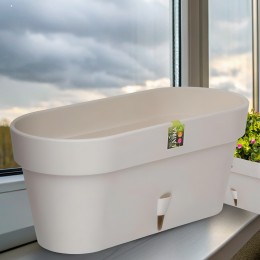 Овальний горщик для квітів з автополиванням «LATINA WINDOW BOX» 17*39,5см, 6,7л Пісочний (DRKJ)