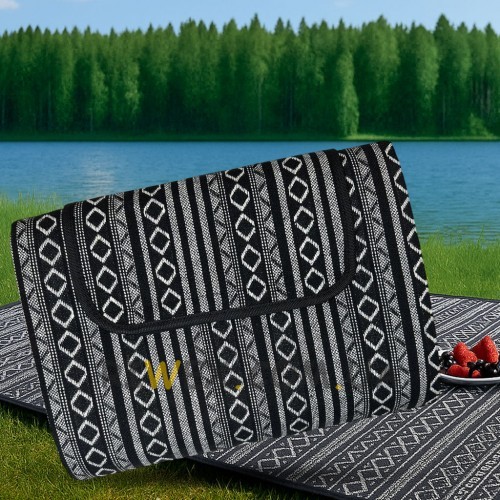 Коврик для пикника и туризма SY-B03, 150×200 см, Черно-белый орнамент