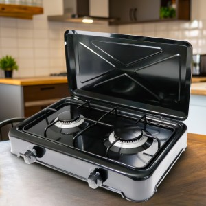 Портативна настільна газова-плита 2 конфорки з кришкою YUCEL O-200-LPG/1966 Чорний (JS)