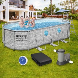Басейн каркасний Bestway 56716 (549-274-122см) з фільтр-насосом та сходами, тент 