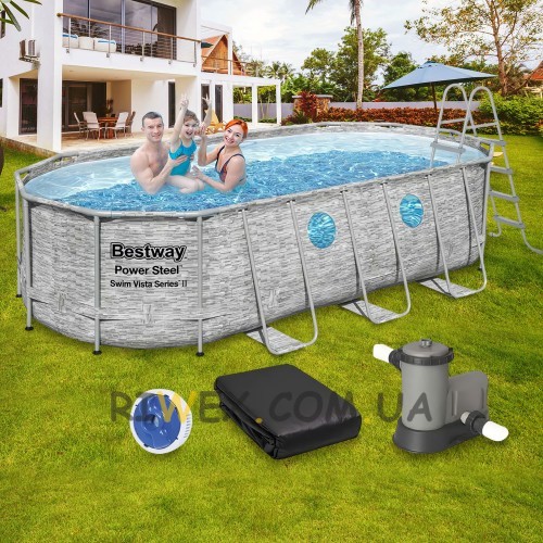 Басейн каркасний Bestway 56716 (549-274-122см) з фільтр-насосом та сходами, тент 