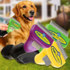 Фурмінатор FURminator для вичісування шерсті котів і собак лезо 4,5 см з кнопкою (Зелений, Фіолетовий, Жовтий)