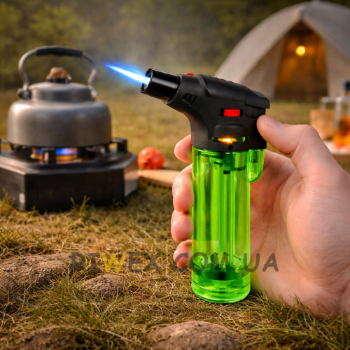 Компактная газовая горелка с пьезоподжигом регулятором мощности ULTIMATE 1608 Зеленый (JS)