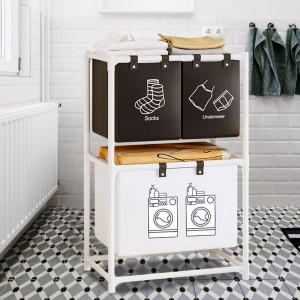 Двоярусний кошик для білизни Dirty Laundary 1036 з трьома відділеннями, 95х55х25 см (AMN)