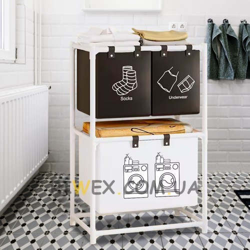 Двоярусний кошик для білизни Dirty Laundary 1036 з трьома відділеннями, 95х55х25 см (AMN)