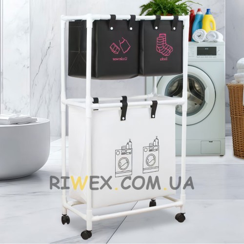 Двоярусний кошик для білизни Dirty Laundary 1036 на колесах, 95х55х25 см (AMN)