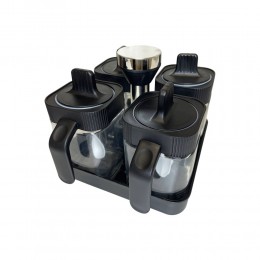 Органайзер для специй Spice Rack Set TGL-029, 4 в 1 с ложками и крышками, стеклянные емкости с подставкой (AMN)