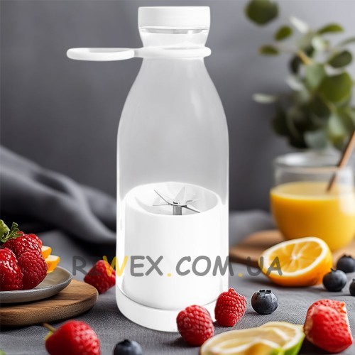 Портативный аккумуляторный блендер-бутылка RIAS Mini Juicer для смузи, фрешей, коктейлей – 420 мл, 4 лезвия (AMN)