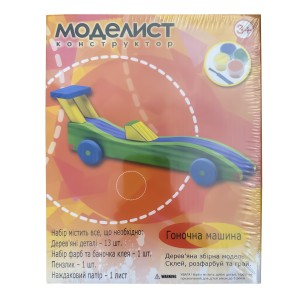 Дитячий розвиваючий дерев'яний конструктор-розмальовка 13 деталей M-003 Гоночна машина (NI)