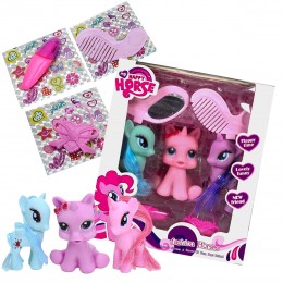 Игровой комплект из трех милых единорогов My Happy Horse L-18 с аксессуарами по уходу (AHMD)
