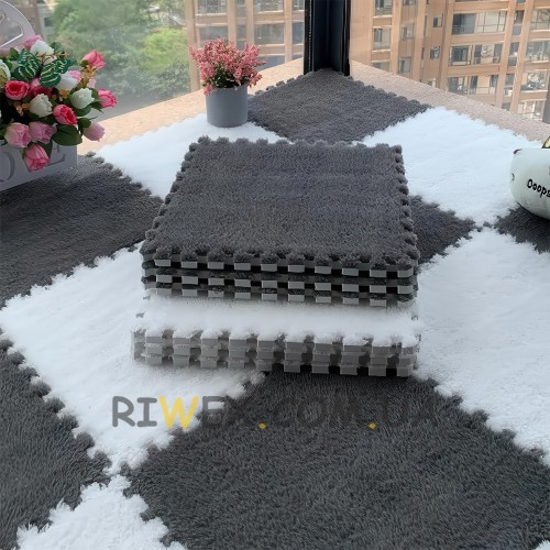 Ігровий м'який плюшевий килимок-пазл 30×30 см 20 шт Сірий з білим (509)