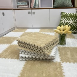 Ігровий м'який плюшевий килимок-пазл 30×30 см 10 шт Бежевий з білим (509)