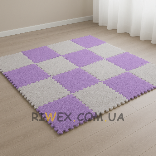 Ігровий м'який плюшевий килимок-пазл 30×30 см 20 шт Фіолетовий з сірим (509)