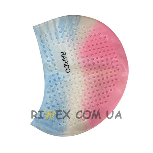 Силиконовая шапочка для плавания Bubble Cap RAPIDO для взрослых розово-бело-голубой (12) Силиконовая шапочка для плавания Bubble Cap RAPIDO для взрослых розово-бело-голубой (12)