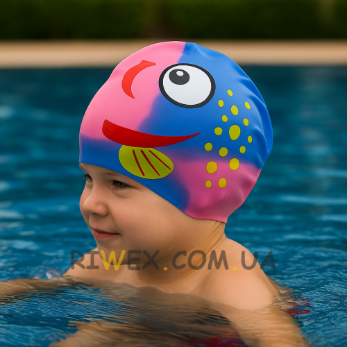 Силіконова дитяча шапочка для плавання Синій-рожевий (12)