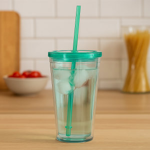 Пластикова чашка для води з трубочкою та кришкою 1л