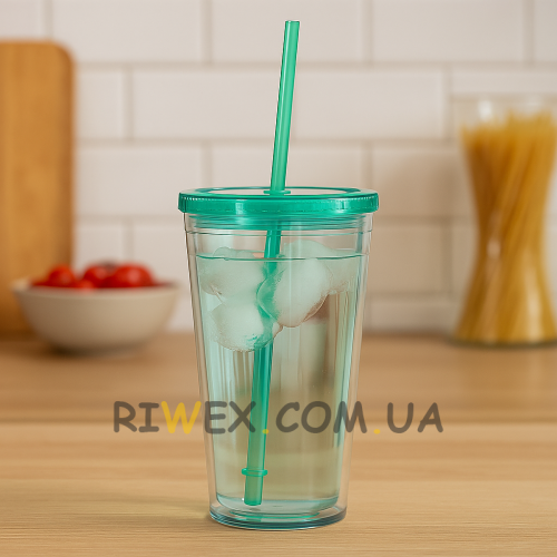 Пластикова чашка для води з трубочкою та кришкою 1л