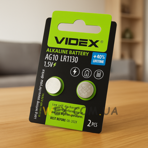 Круглые батарейки-таблетки Videx Alkaline LR1130 1,5V AG10 (2 шт)