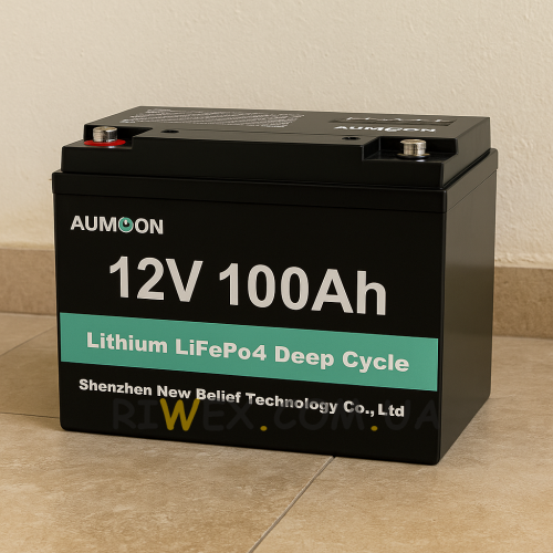 Літій-залізо-фосфатний акумулятор AUMOON LiFePO4 12,8V-100Ah 1,28 КВт BMS Bluetoouth для ДБЖ (OX)