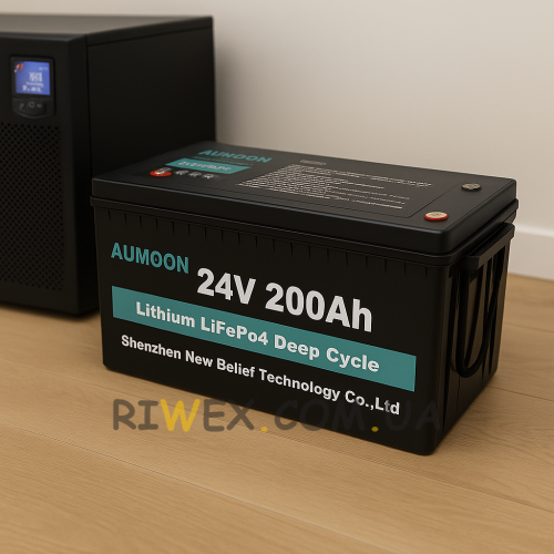 Літій-залізо-фосфатний акумулятор AUMOON LiFePO4 25,6V-200Ah (5,12 КВт) BMS, Bluetoouth, для ДБЖ (OX)