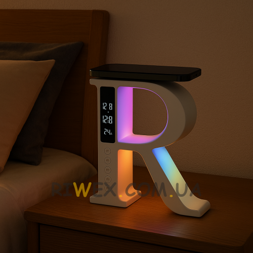 Настольная LED-лампа-ночник с беспроводной зарядкой для телефона RGB R69 (527)